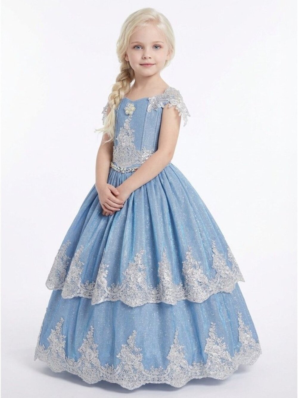 Girls 2-in-1 Blue Princess Dress with Adjustable Corset Back - Picture 6 of 9